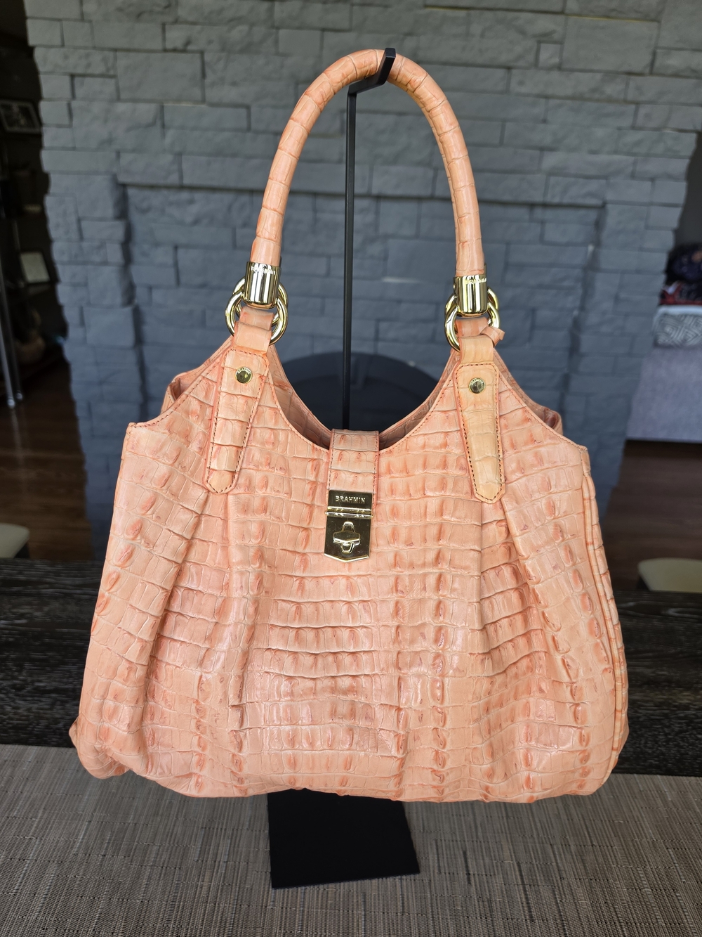 Brahmin Coral Croc-Embossed Leather Shoulder Bag